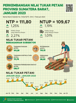 Nilai Tukar Petani (NTP) Sumatera Barat Bulan Januari 2023 Tercatat Sebesar 111,80 Dan Harga Gabah Kering Panen Di Tingkat Petani Naik 1,32 Persen